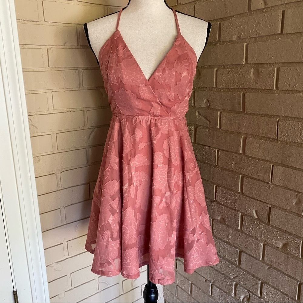 Lulus Days of Beauty Vintage Rose Pink Burnout Floral Skater Dress Size Medium M